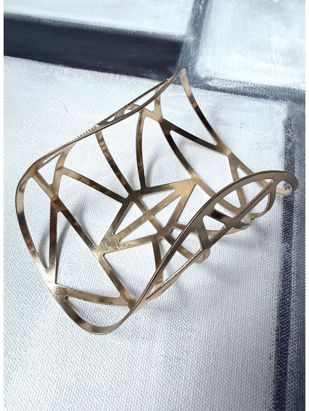 Modernist Gold Tone Architectural Wide Statement Cuff - Picture 6 of 9
